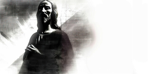 Monochromatic Depiction of Jesus Christ Against Textured Background
