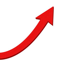 3d red arrow pointing upwards on transparent background