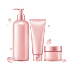 3d pink cosmetic product set on transparent background