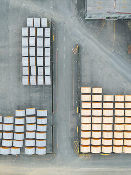 Overhead View of Cable Spool Storage in Industrial Yard