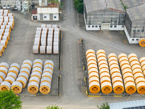 Aerial View Industrial Cable Reel Storage Yard