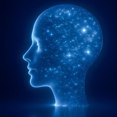 Abstract Human Head with Glowing Starfield