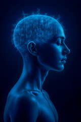 Obraz premium Futuristic Woman with Digital Cloud Brain