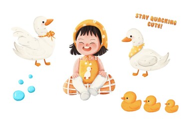 little girl and duck