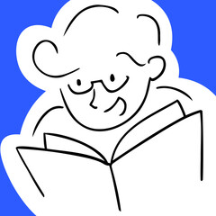 Hand Drawn Caricature Of A Male Character Reading A Book Vector Illustration