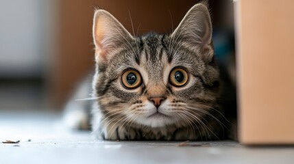 Curious Tabby Cat Observing Environment with Wide Eyes