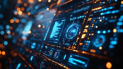 Futuristic Digital Interface with Abstract Glow and Data Visualization