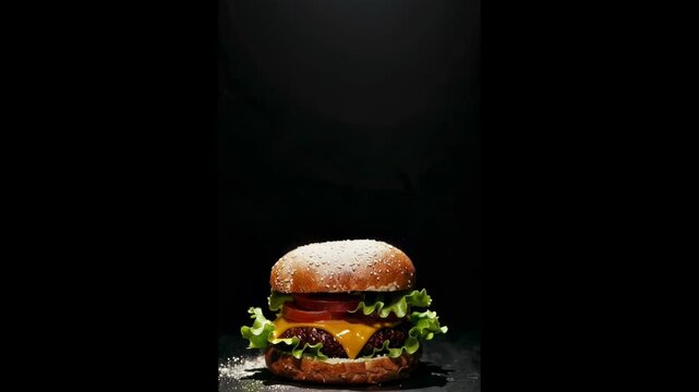 Layered Burger Ingredients Fly and Fall into Place &ndash; Mouthwatering Assembly Animation