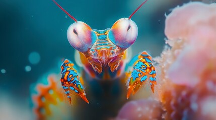 Colorful Mantis Shrimp in Vibrant Coral Reef Setting Underwater