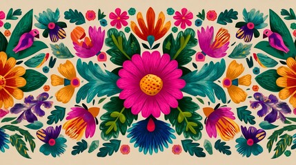 National Hispanic heritage month festival banner with tropical flowers pattern