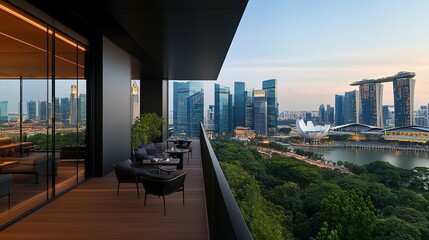 Cityscape view from a modern balcony.