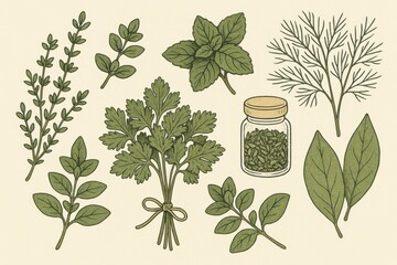 Botanical Herbs Illustration with Culinary Plants Collection