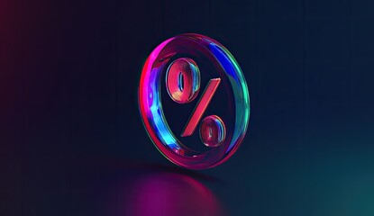 Circular percentage sign, vibrant neon glow
