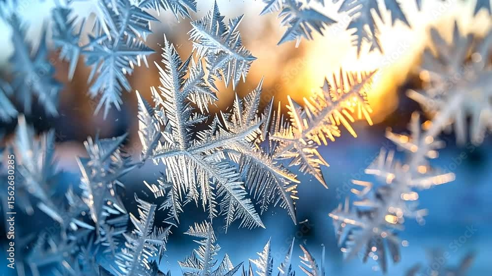 Poster detailed frost patterns on frozen window