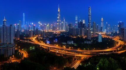 Fototapeta premium Night cityscape of a modern metropolis.