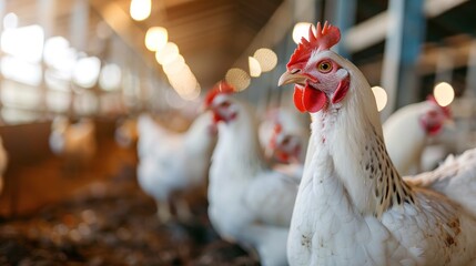 Close-up of a White Hen in a Poultry Farm