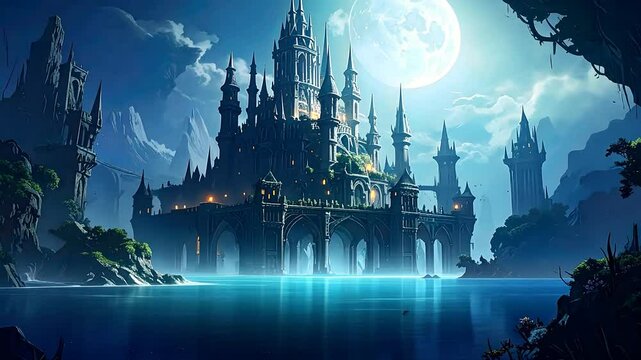Pixel Art Fantasy Castle By Moonlight