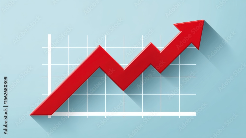 Poster growing red graph on a light blue background indicating upward trend in data analysis.