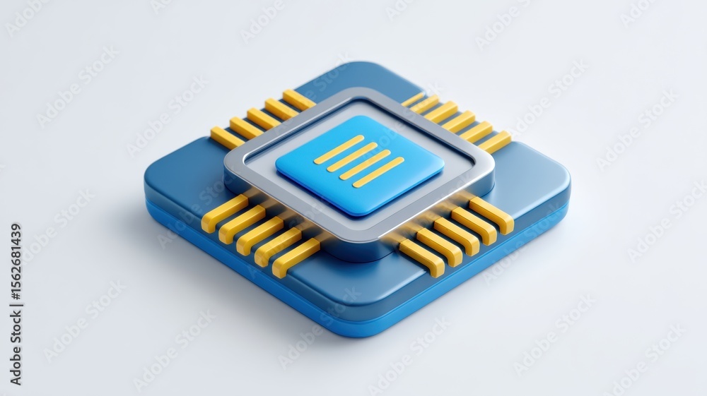 Fototapete 3D rendering of a computer processor with gold and blue design elements.