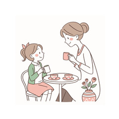Mother and Daughter Enjoying Tea Time Together, Bonding Moment
