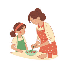 Mother and Daughter Cooking Together in Kitchen, Family Activity