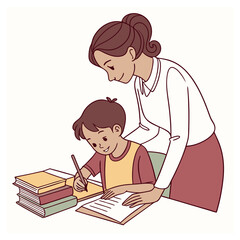 Mother Helping Son with Homework, Education Support