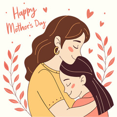 Tender Mother and Daughter Embrace Illustration, Affectionate Family Moment, Love, Parenthood