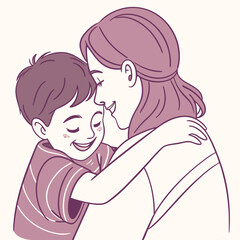 Warm Mother and Son Hugging Illustration, Loving Family Bond, Affection, Parenthood, Happiness