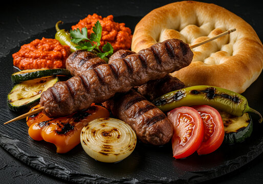 Macedonian Kebapi with Grilled Vegetables and Ajvar