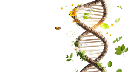 DNA Helix Created From Nature Elements and Flowers with Butterfly Representing Biology and Environment