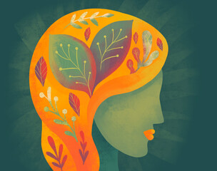 Creative portrayal of nature-inspired woman with leafy hair