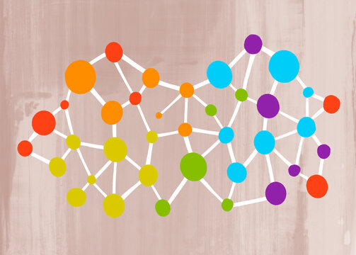 Colorful abstract network design with dots and lines