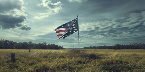 Confederate Battle Flag in Field