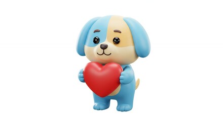 Cartoon dog holding heart illustration