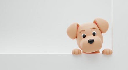 Cute beige dog figurine peeking from border