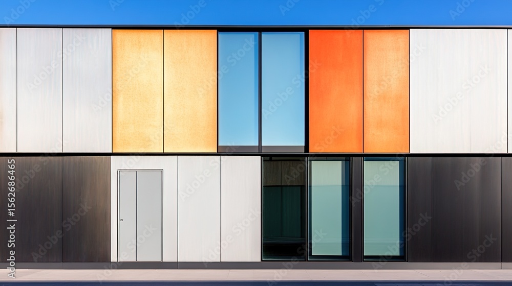 Poster modern architecture with colorful facade and large windows
