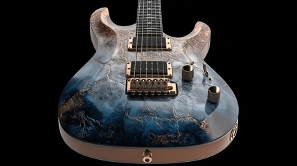 Electric guitar close-up studio shot. Background simple black. Use music promotion