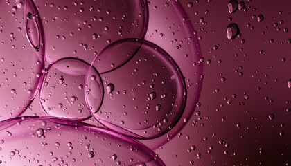 Abstract 3d render of Pink Oil Drops in Liquid Suspension