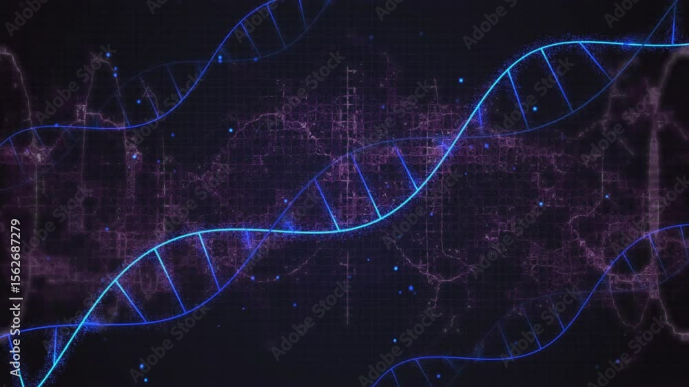 Aufkleber glowing blue curve sweeping down, forming dna helix ribbons over pulsing grid visualizing data