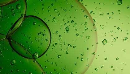 Abstract Green Liquid Bubbles with Suspended Particles and Light Refra
