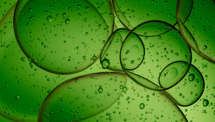 Abstract Green Liquid Bubbles with Suspended Particles and Light Refra