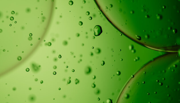 Abstract Green Liquid Bubbles with Suspended Particles and Light Refra