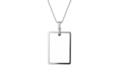 Sleek white Rectangular Pendant Necklace with Modern Design isolated on transparent background.