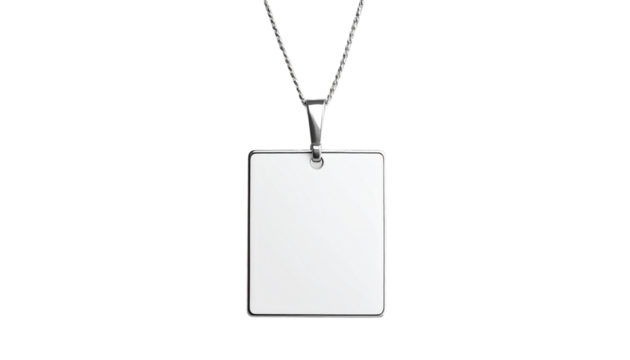 Sleek white Rectangular Pendant Necklace with Modern Design isolated on transparent background form