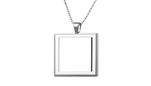 Sleek white Rectangular Pendant Necklace with Modern Design isolated on transparent background