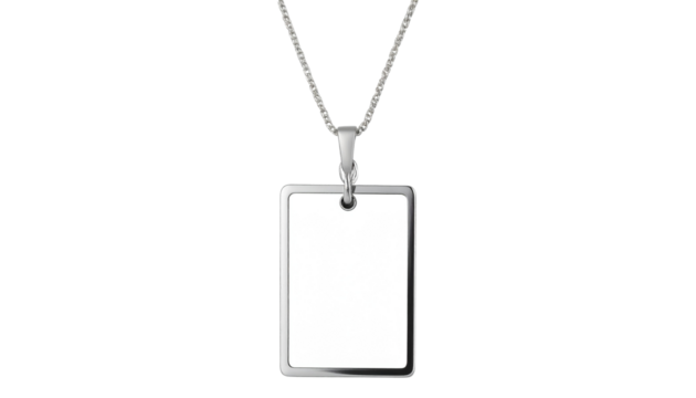 Sleek white Rectangular Pendant Necklace with Modern Design isolated on transparent background.