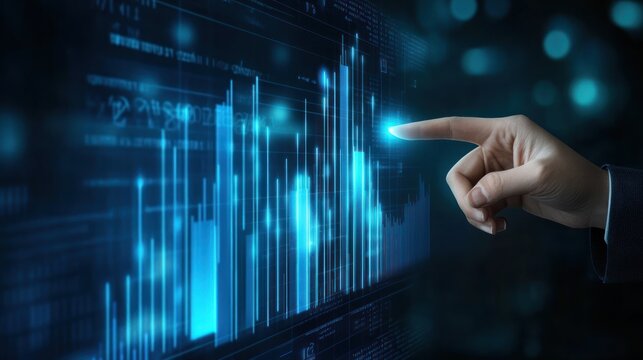 Hand pointing at digital financial data