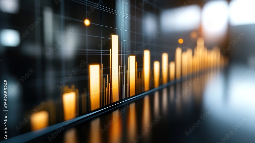 Poster abstract financial data visualization with bright bar graphs