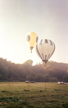 Hot air balloons over the fields of Dinan in France