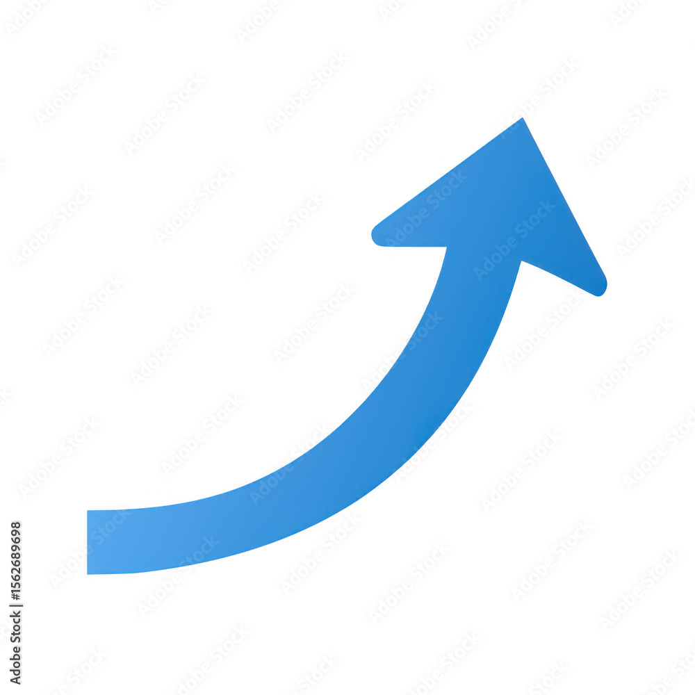 Poster blue curved arrow pointing upwards isolated on transparent background